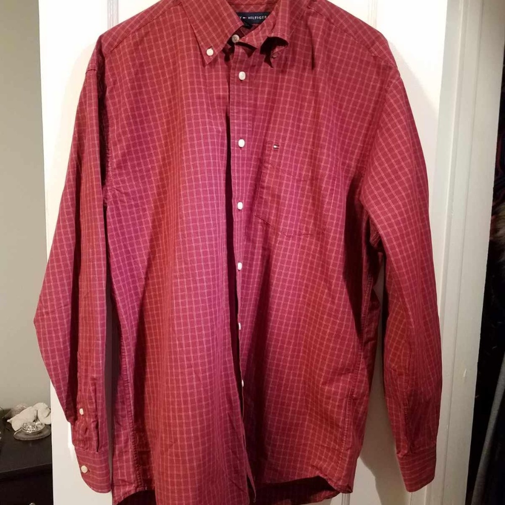 Tommy Hilfiger Medium Red Long-Sleeved Button Down